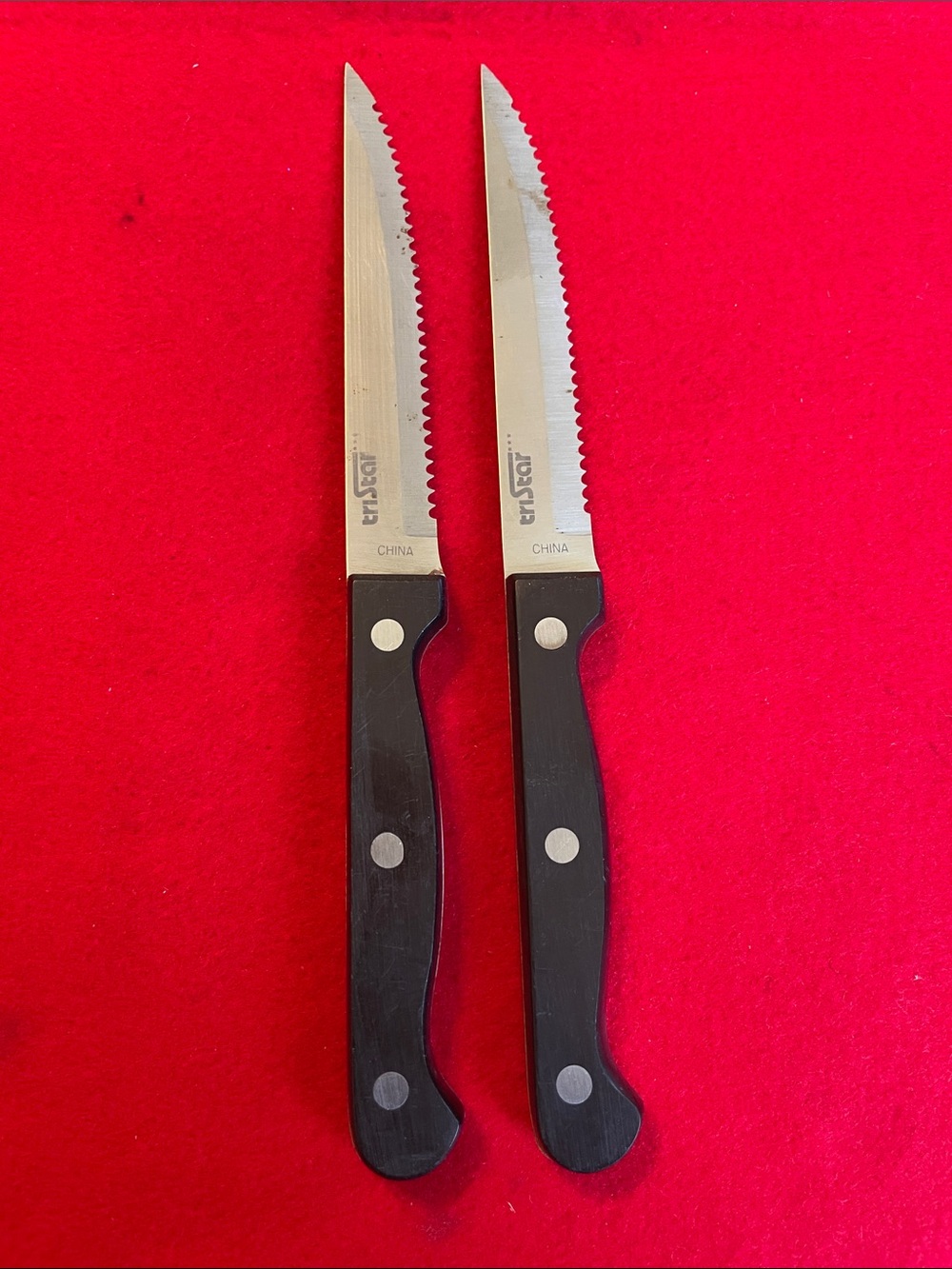 Black Handle Serrated Steak Knives - Set of 2